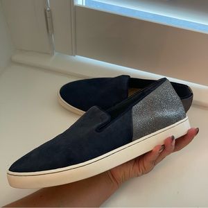 Birdies the Swift shoes flats size 8 navy blue velvet with silver shimmer